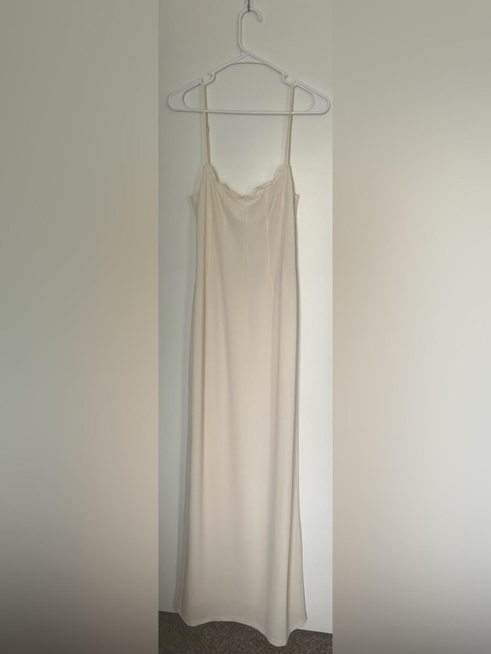 MESHKI L Amorette Lace Trim Slip Dress bone color adjustable spaghetti straps